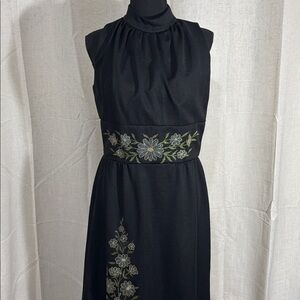Vintage Black Sleeveless Maxi Dress with Adhered Beadwork